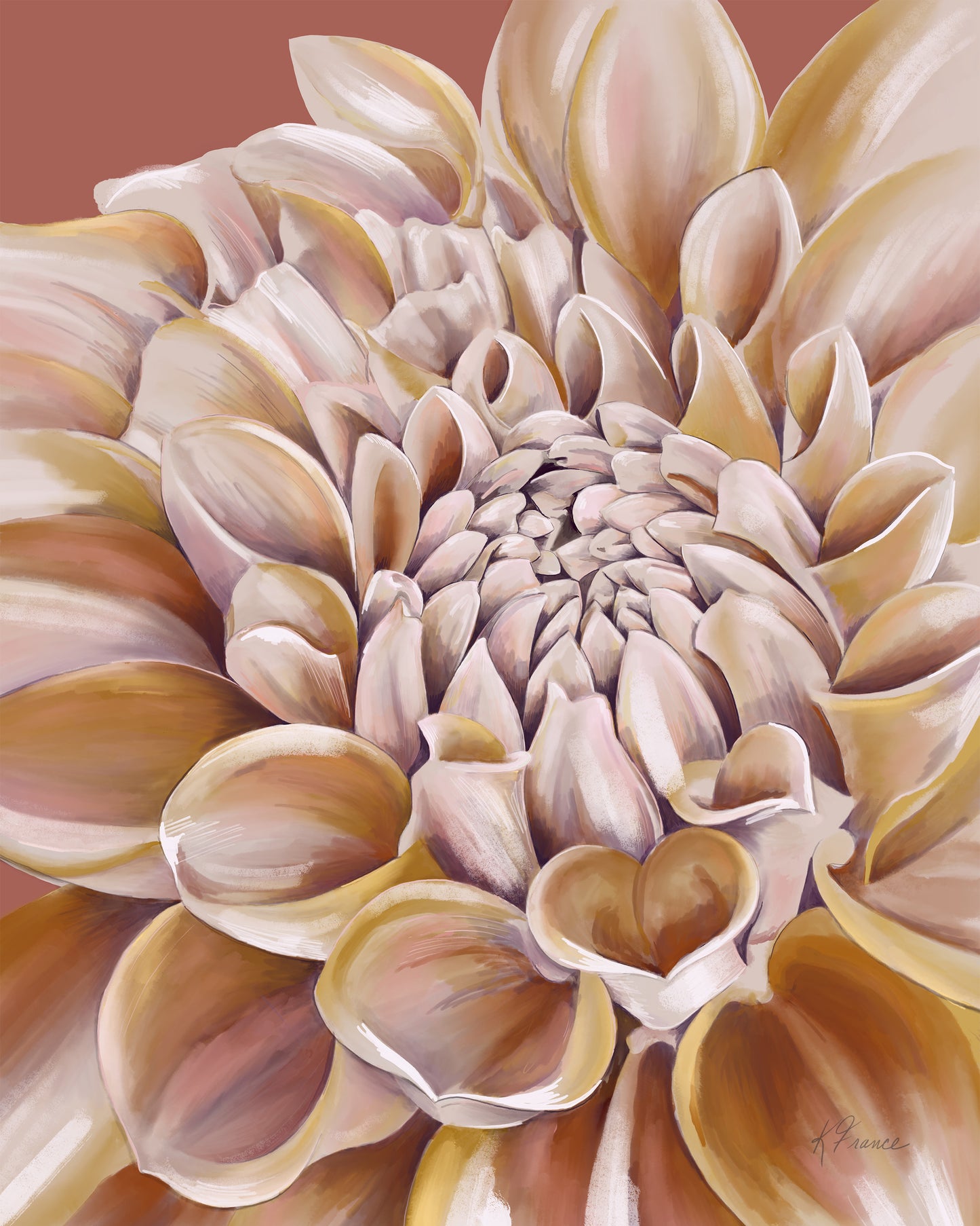 Sarah's Dahlia in warm neutrals printed on aluminum- several sizes available